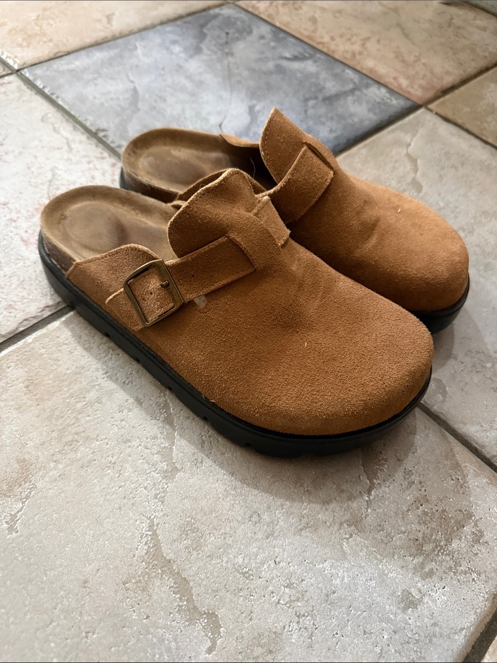Project Cloud Women's Suede Slip-On Mule with Buckle - Tan